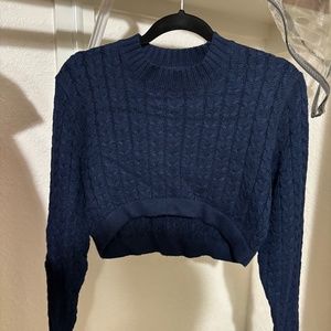 Navy Cable Knit Cropped Sweater